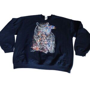 Gildan Heavy Blend Blue Owl Graphic Sweatshirt Women Men Size XL Long Sleeve